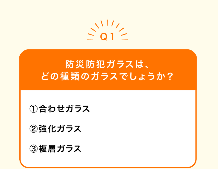 Q1．防災防犯ガラスは、どの種類のガラスでしょうか？