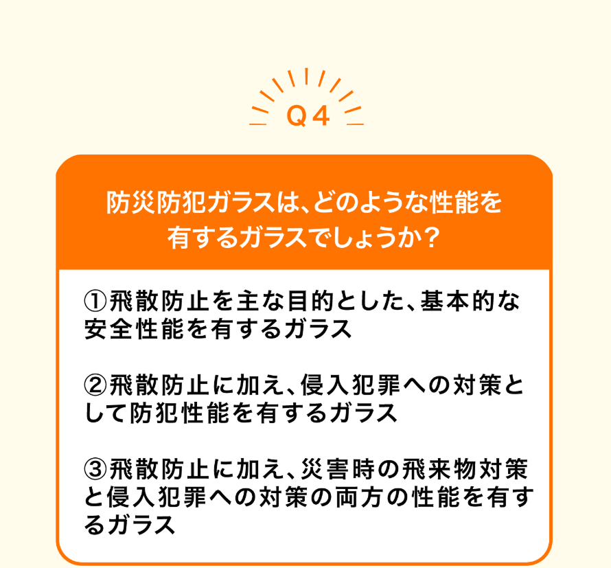 Q4．防災防犯ガラスは、どのような性能を有するガラスでしょうか？